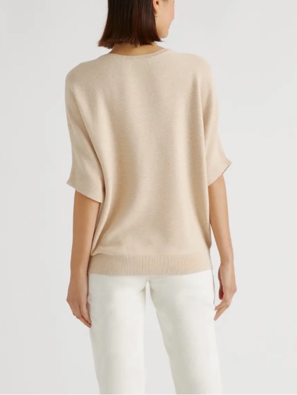 Quince Lightweight Cotton Cashmere Link-Stitch Dolman Sweater in Heather Oatmeal - Picture 2 of 8